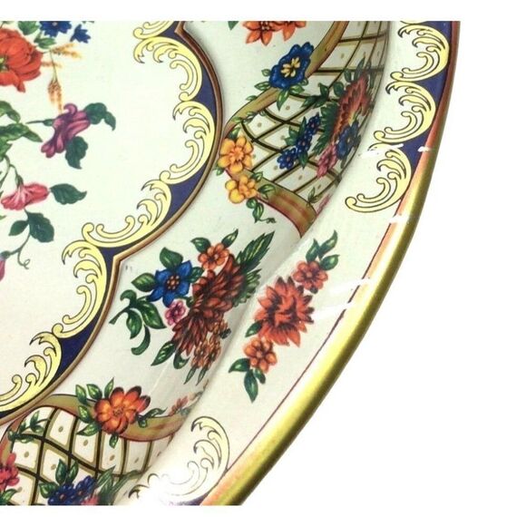 Daher England Serving Fruit Bowl Decorated Ware Tin Floral Gold Vintage 1971 - Picture 7 of 9